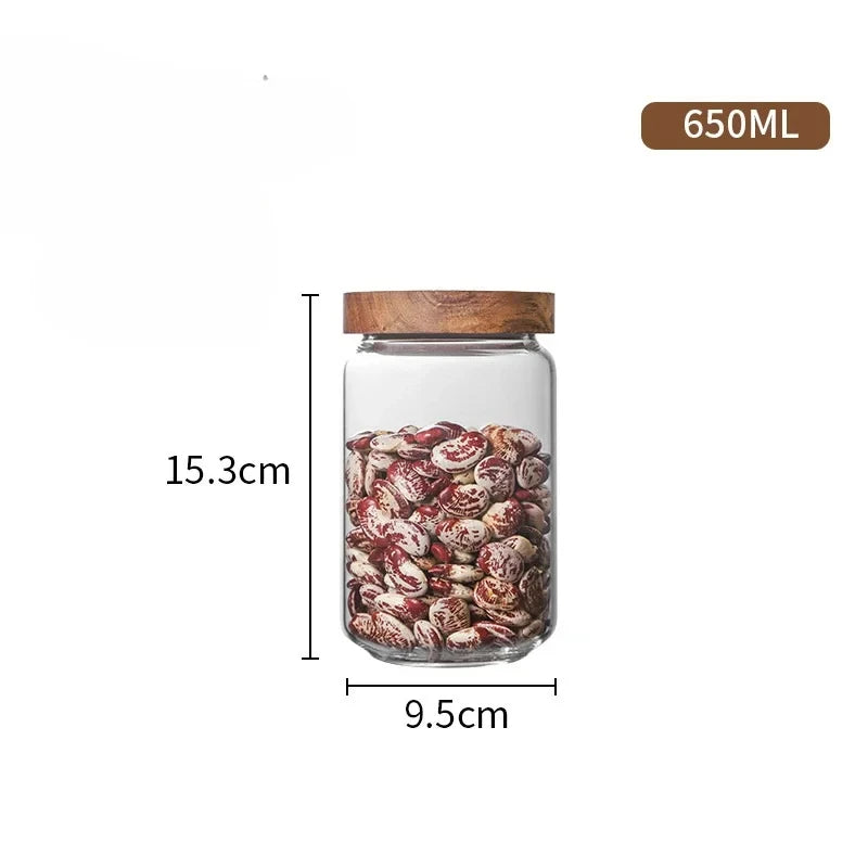Glass Pantry Storage Jar Set with Airtight Wooden Lids