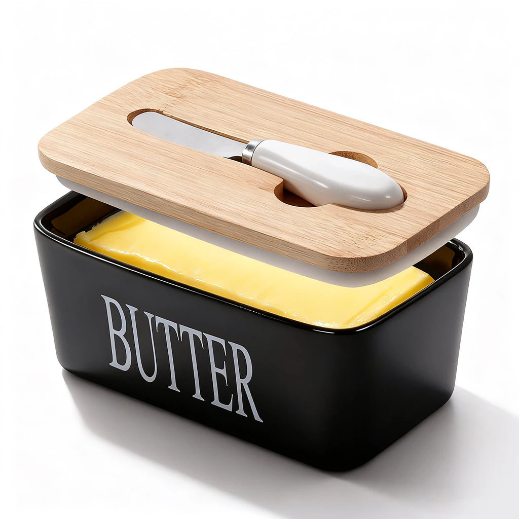 Ceramic Butter Dish with Bamboo Lid