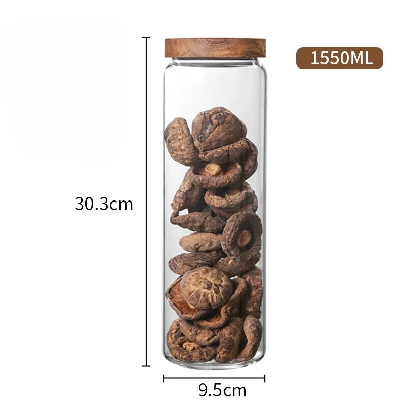 Glass Pantry Storage Jar Set with Airtight Wooden Lids