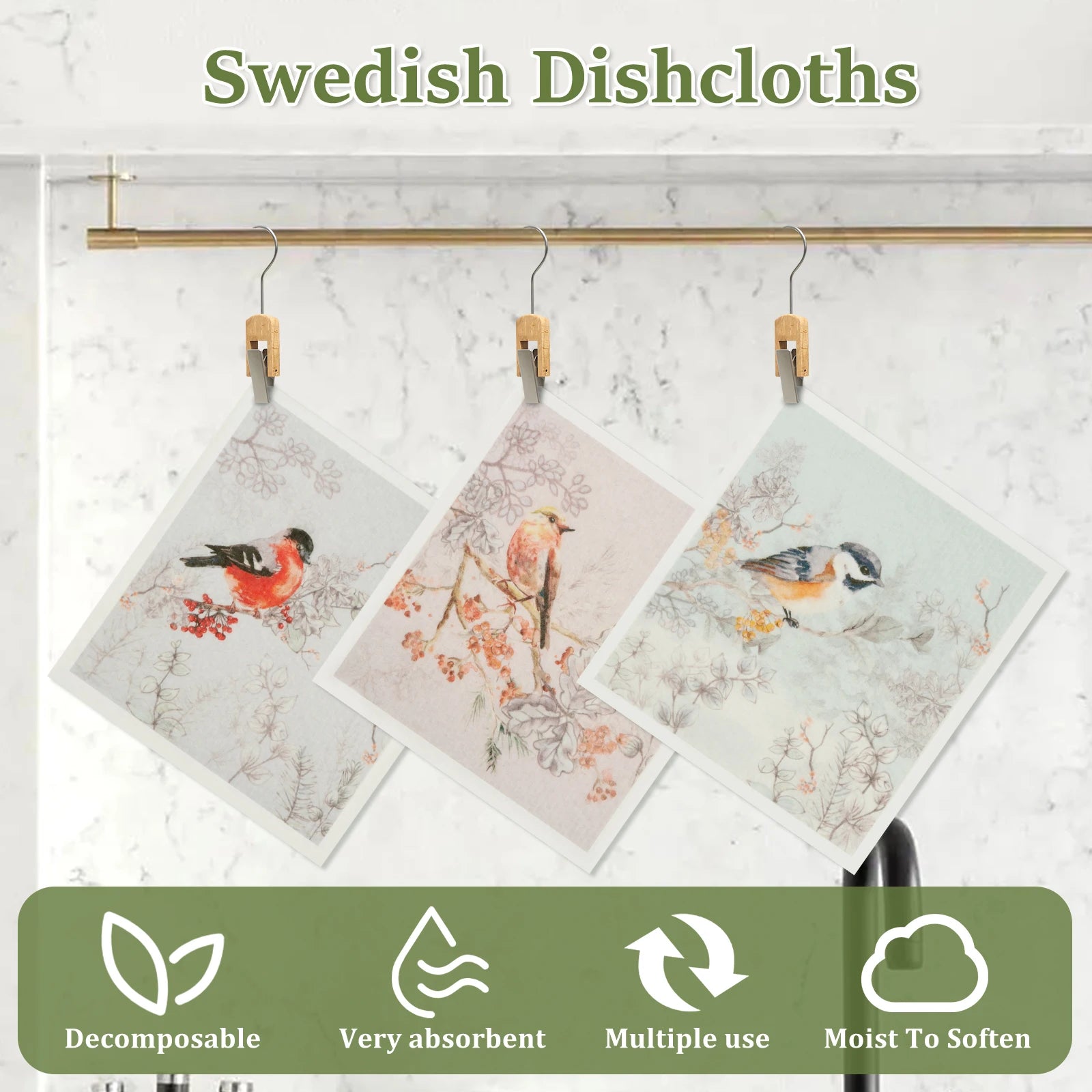 6-12Pcs Swedish Dishcloths Reusable Cellulose Cotton Cleaning Cloths