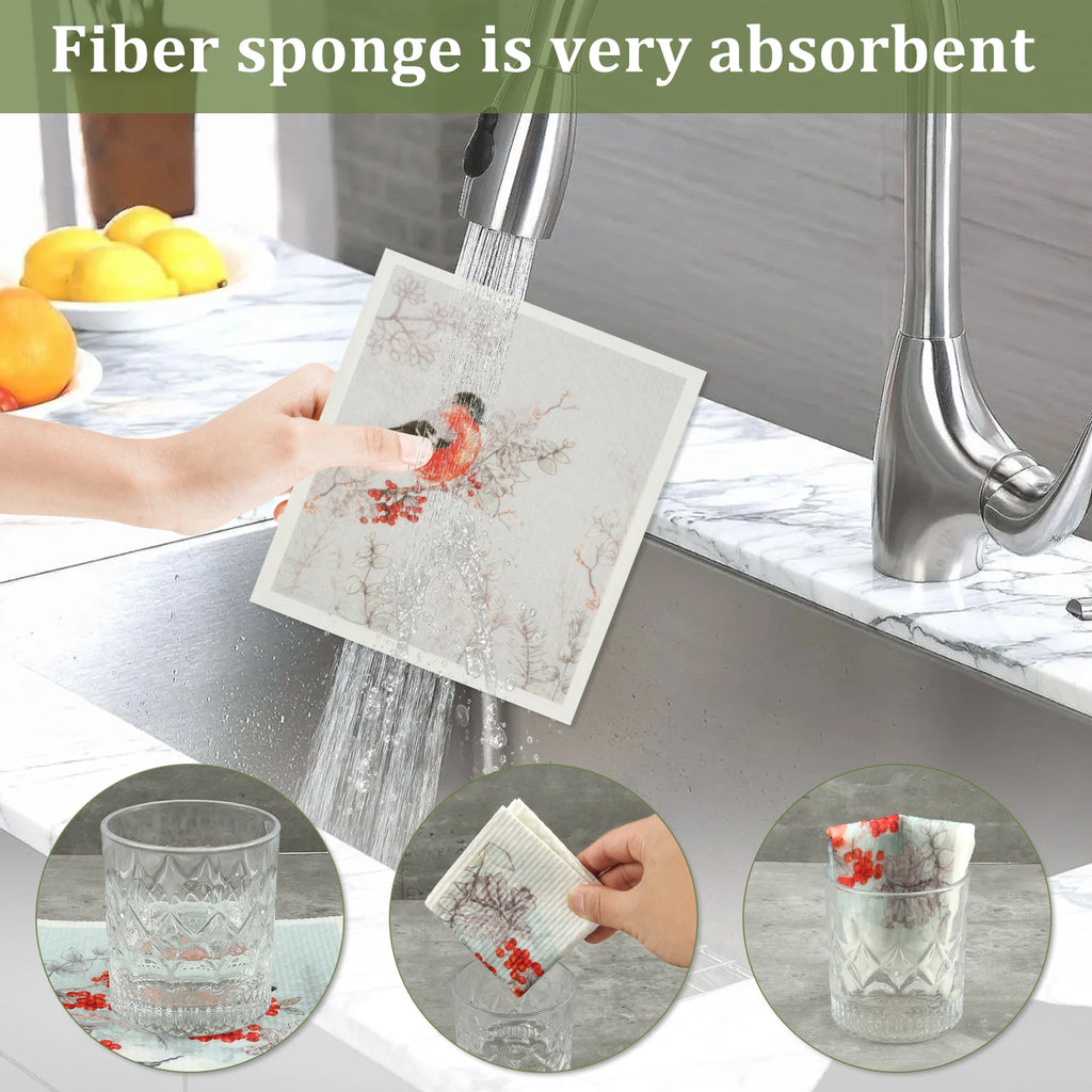 6-12Pcs Swedish Dishcloths Reusable Cellulose Cotton Cleaning Cloths