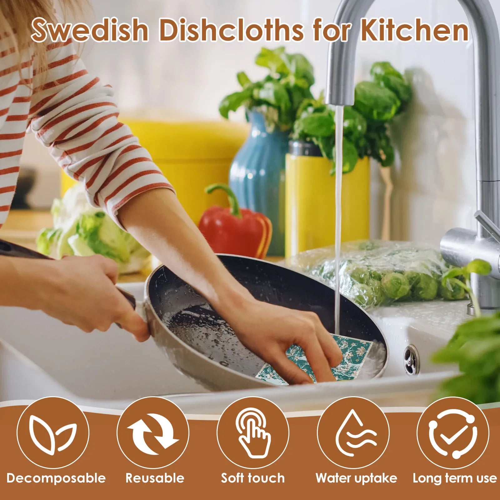 6-12Pcs Swedish Dishcloths Reusable Cellulose Cotton Cleaning Cloths