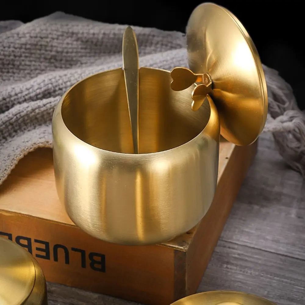 Gold Stainless Steel Sugar Bowl with Lid