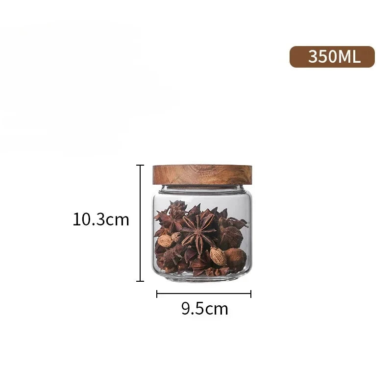 Glass Pantry Storage Jar Set with Airtight Wooden Lids