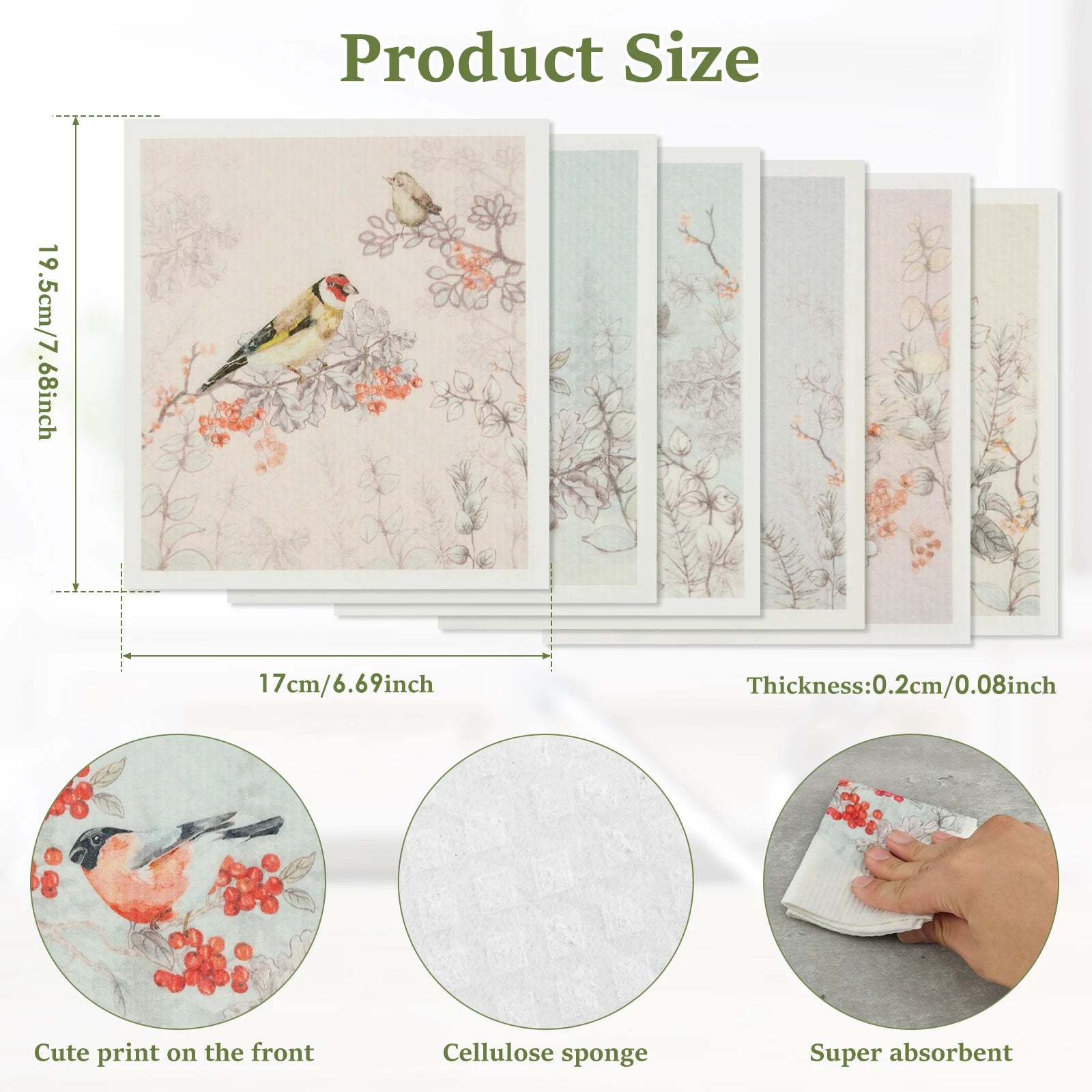 6-12Pcs Swedish Dishcloths Reusable Cellulose Cotton Cleaning Cloths