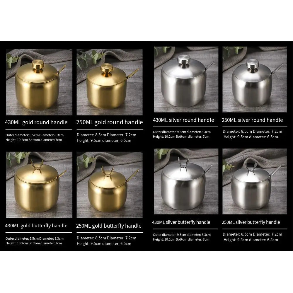 Gold Stainless Steel Sugar Bowl with Lid
