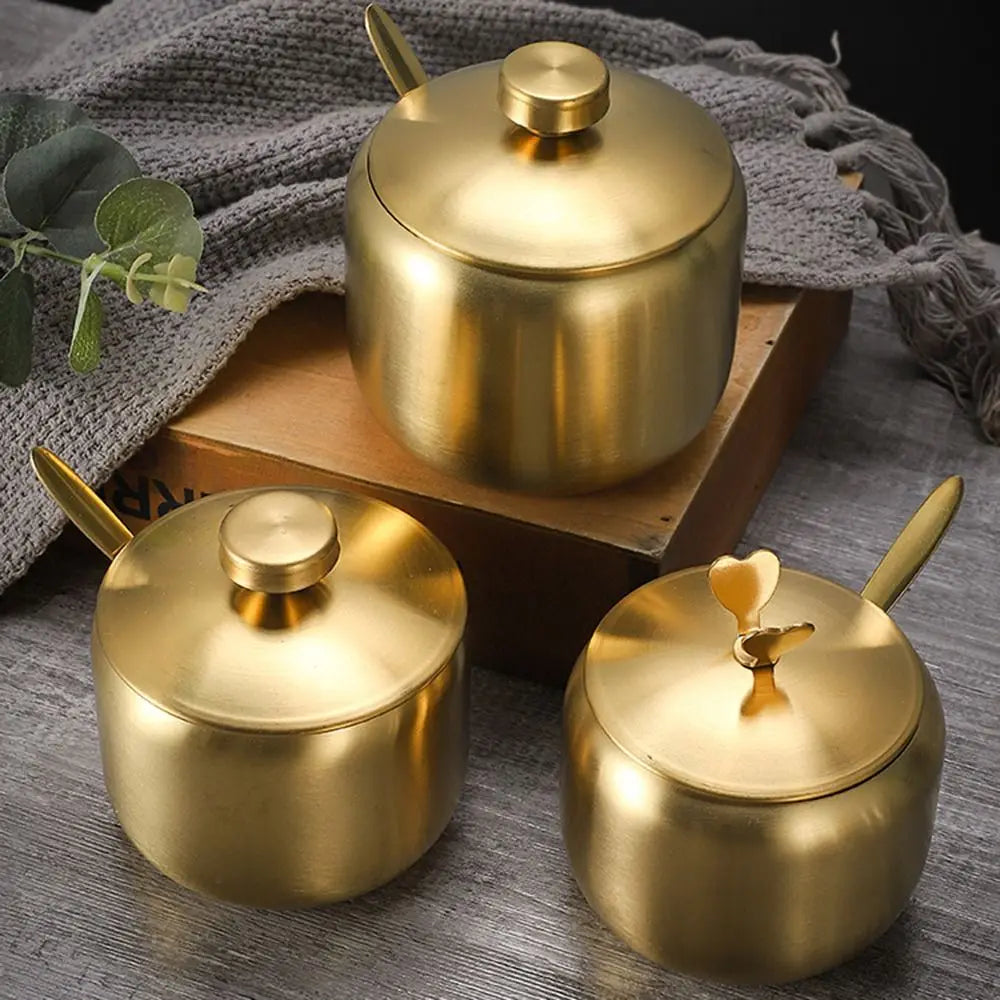 Gold Stainless Steel Sugar Bowl with Lid