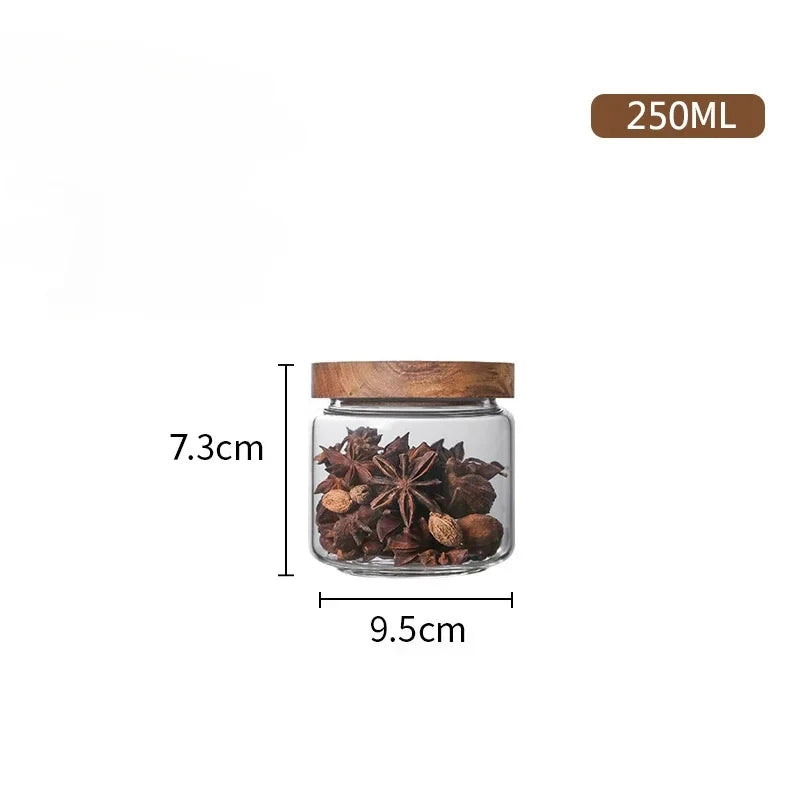 Glass Pantry Storage Jar Set with Airtight Wooden Lids