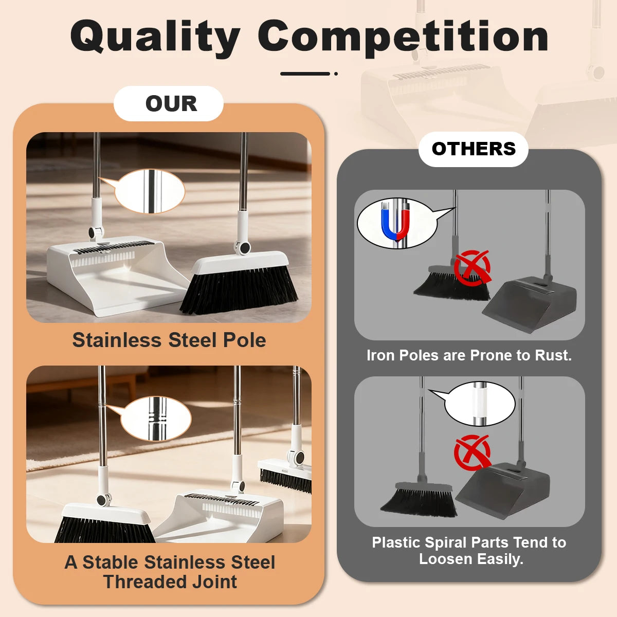 3-in-1 Broom, Dustpan and Brush Set
