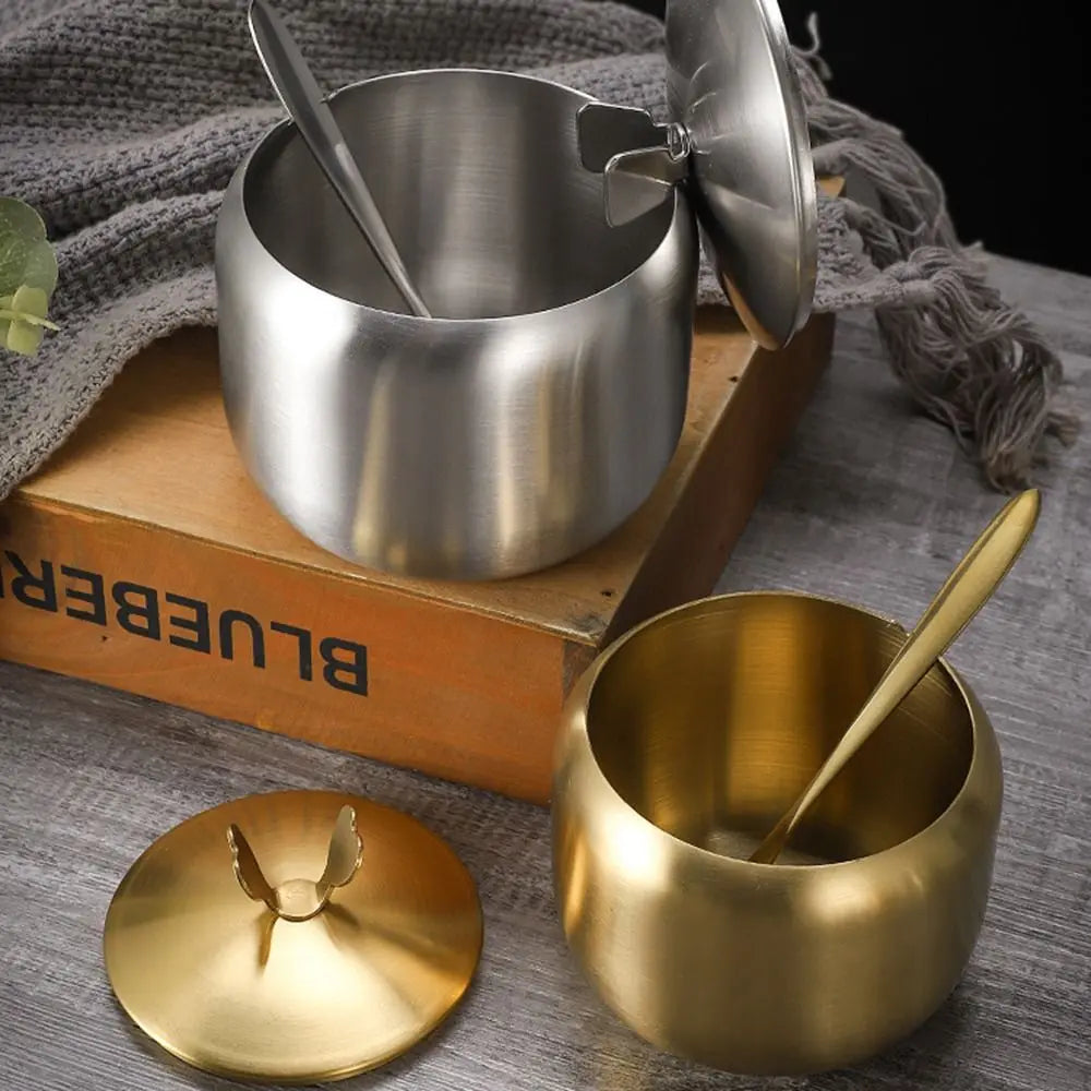 Gold Stainless Steel Sugar Bowl with Lid