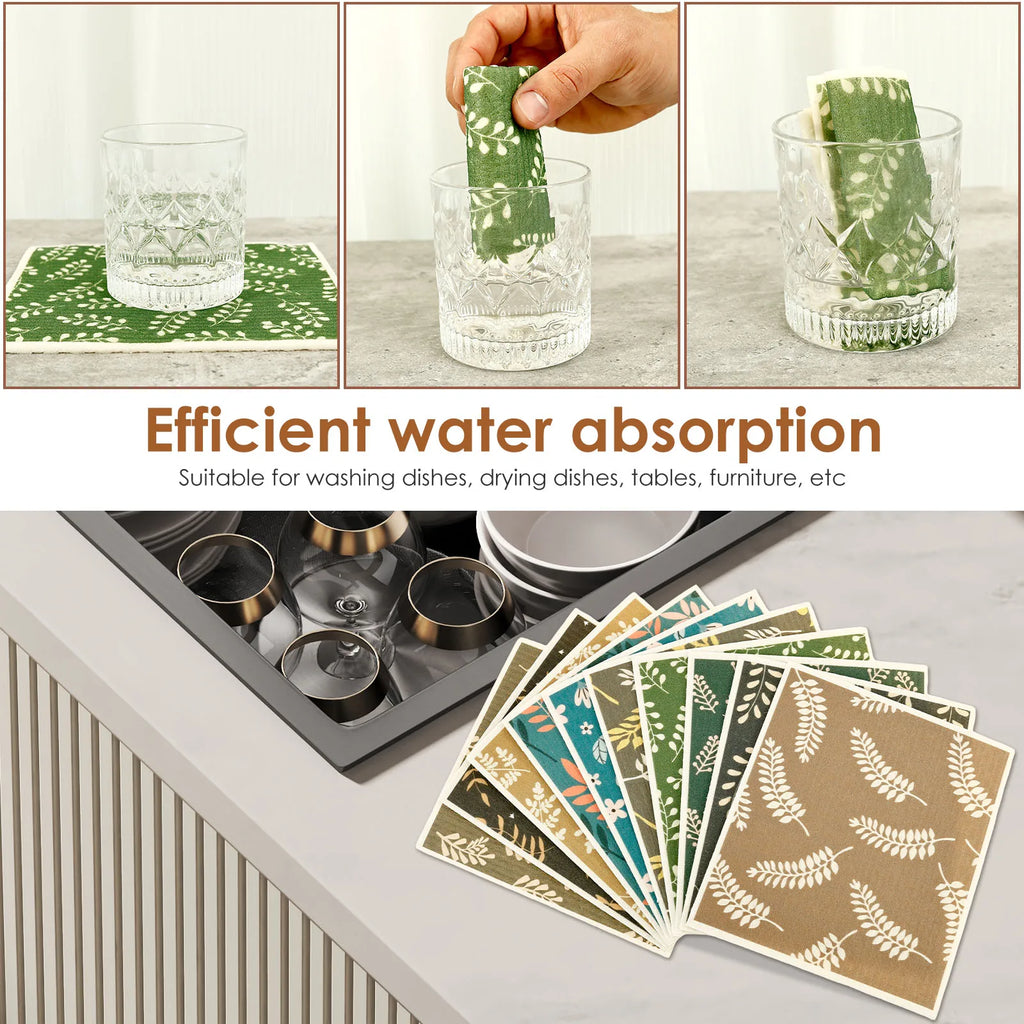 6-12Pcs Swedish Dishcloths Reusable Cellulose Cotton Cleaning Cloths