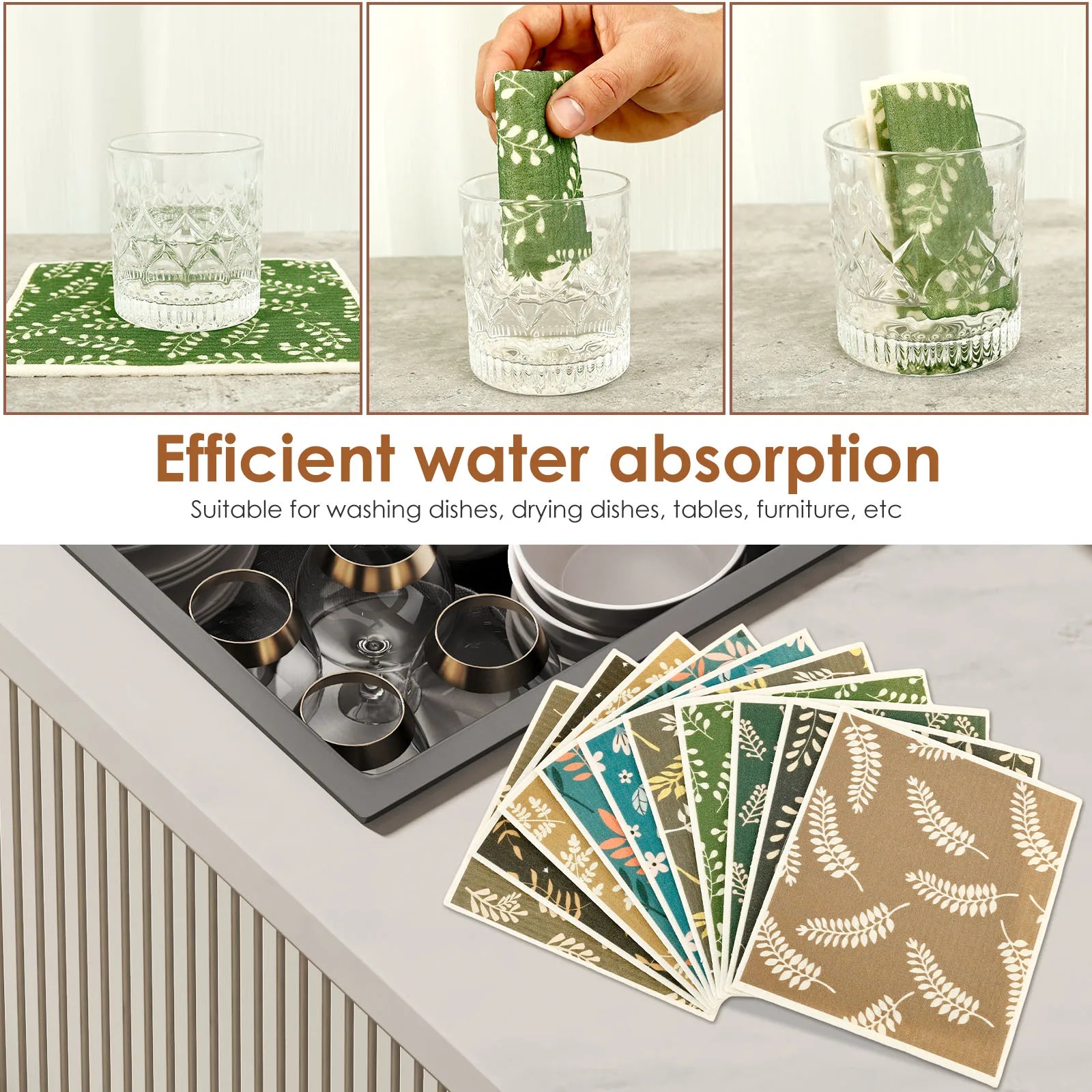 6-12Pcs Swedish Dishcloths Reusable Cellulose Cotton Cleaning Cloths