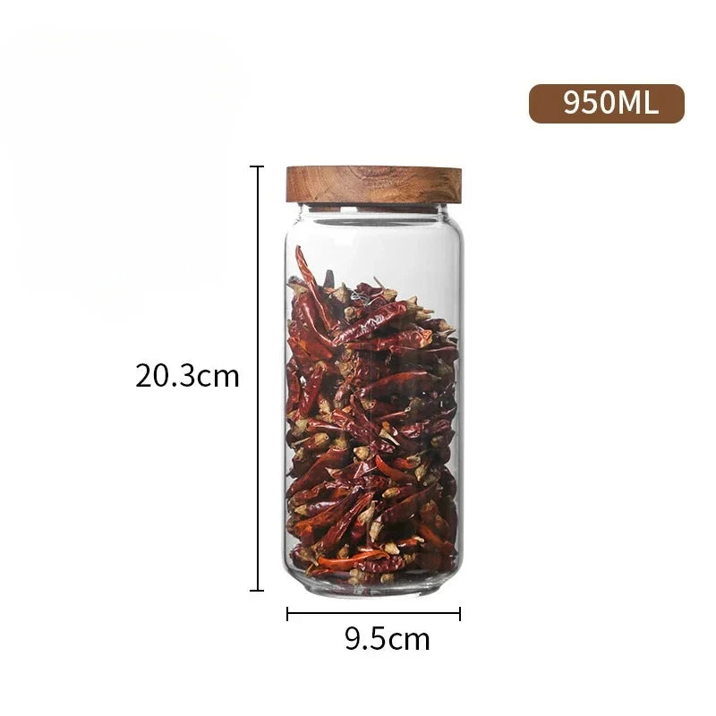 Glass Pantry Storage Jar Set with Airtight Wooden Lids