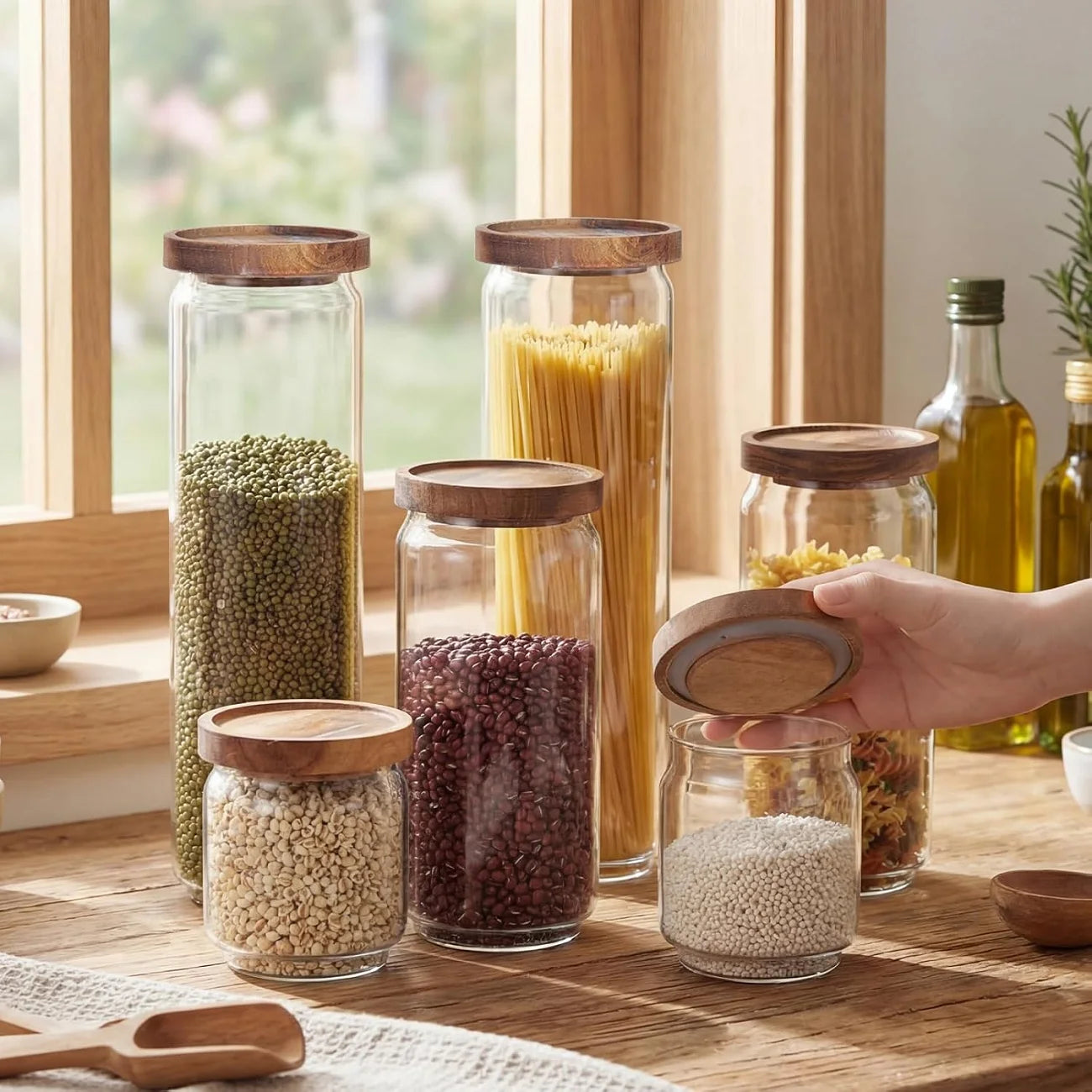 6 Piece Glass Pantry Storage Jar Set