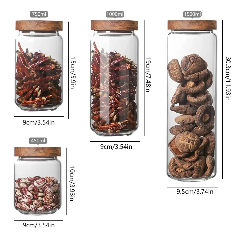 Glass Pantry Storage Jar Set with Airtight Wooden Lids