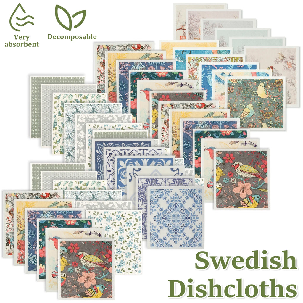 6-12Pcs Swedish Dishcloths Reusable Cellulose Cotton Cleaning Cloths