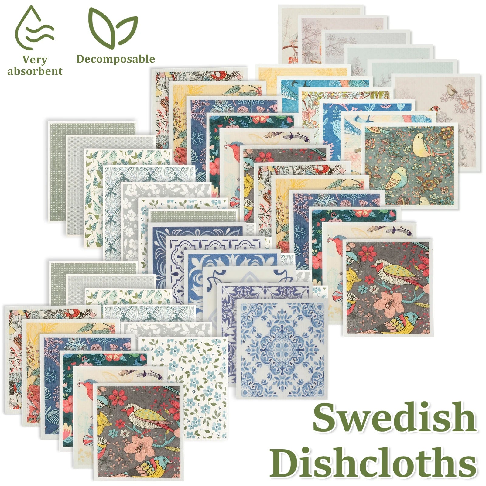 6-12Pcs Swedish Dishcloths Reusable Cellulose Cotton Cleaning Cloths