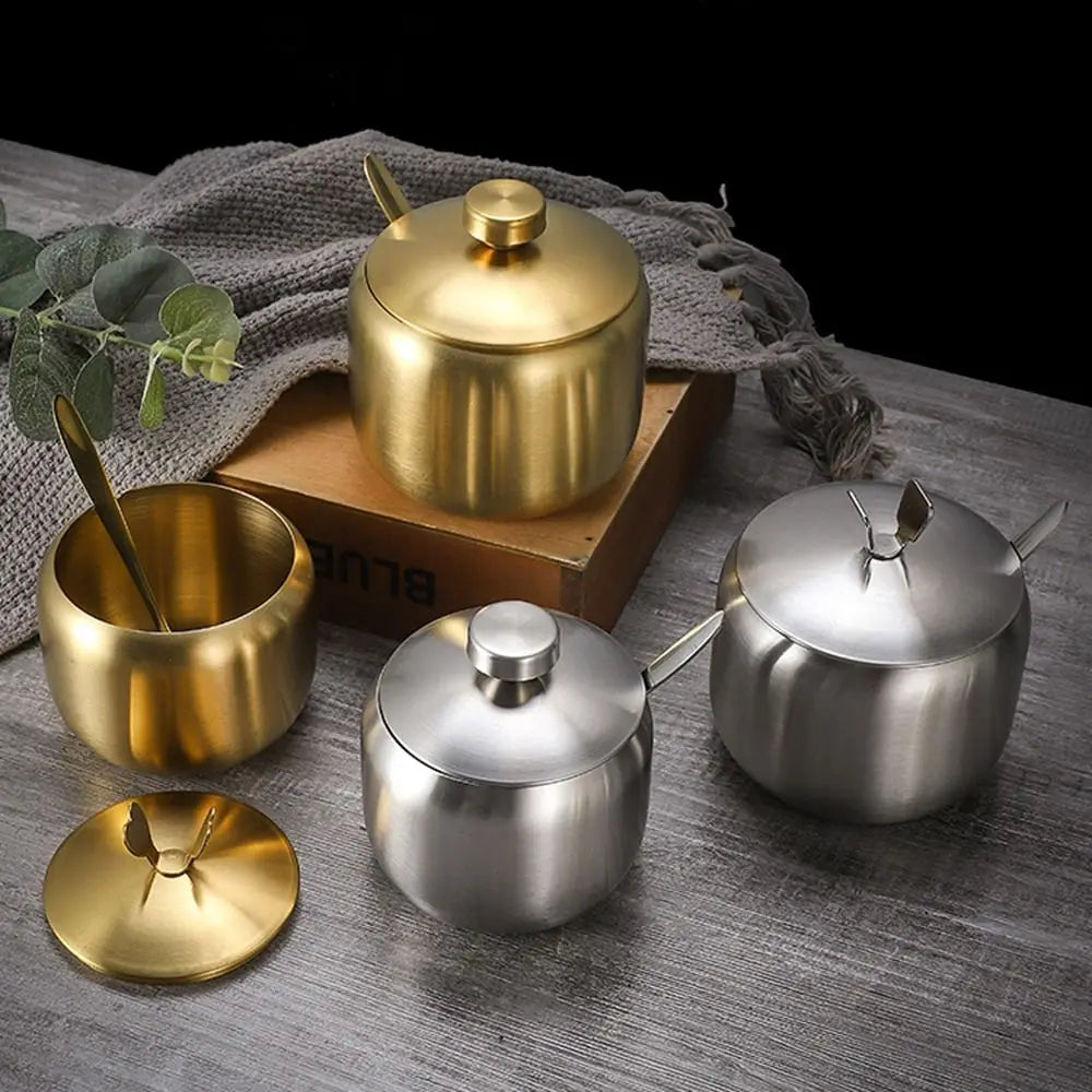 Gold Stainless Steel Sugar Bowl with Lid