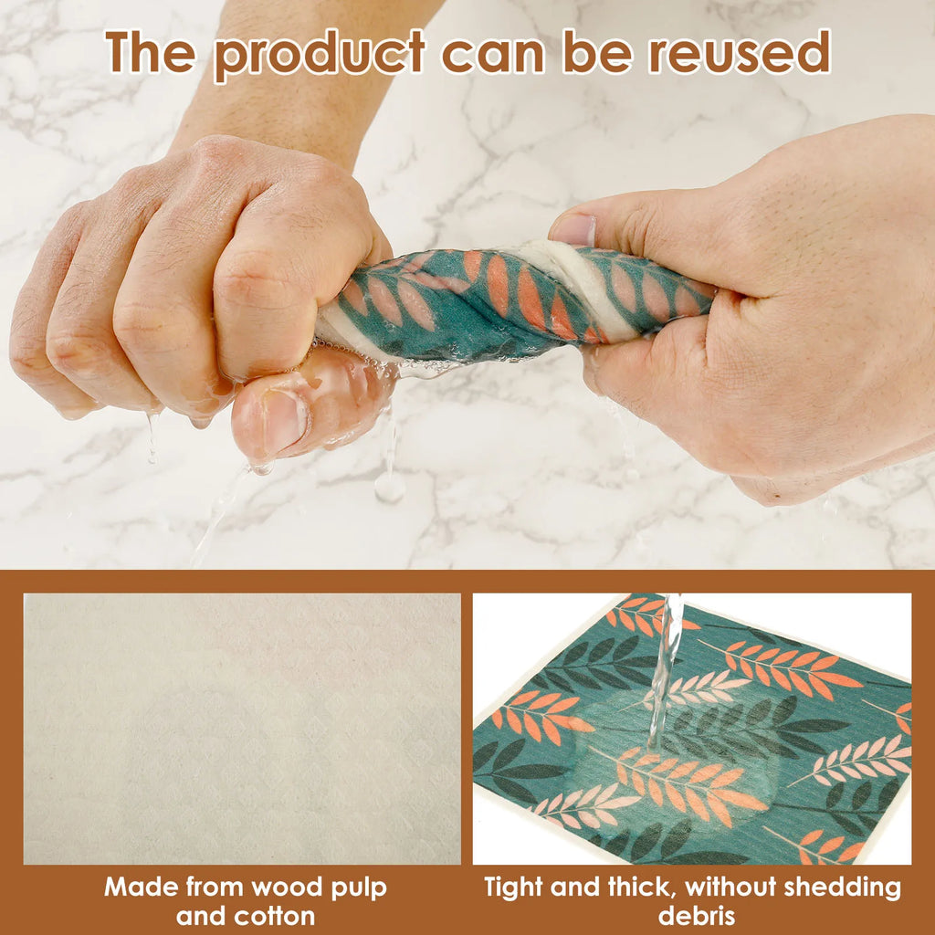6-12Pcs Swedish Dishcloths Reusable Cellulose Cotton Cleaning Cloths