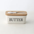 Ceramic Butter Dish with Bamboo Lid & Knife
