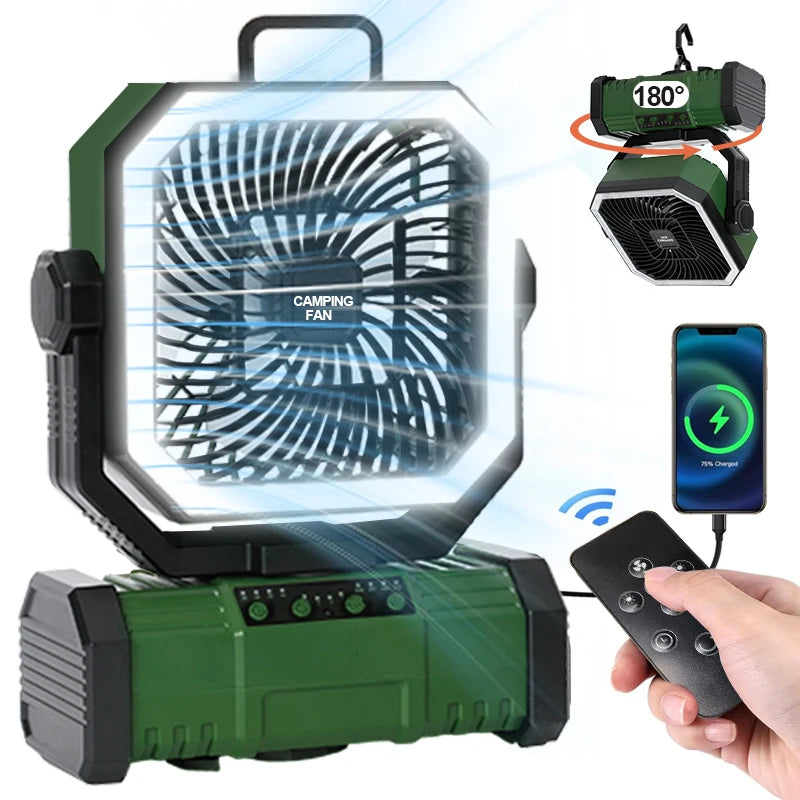 20000mAh Camping Ceiling Fan with Light