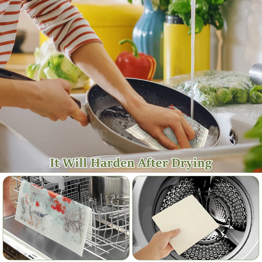6-12Pcs Swedish Dishcloths Reusable Cellulose Cotton Cleaning Cloths