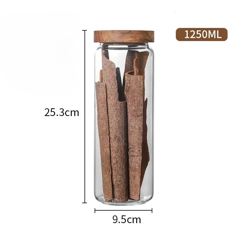 Glass Pantry Storage Jar Set with Airtight Wooden Lids